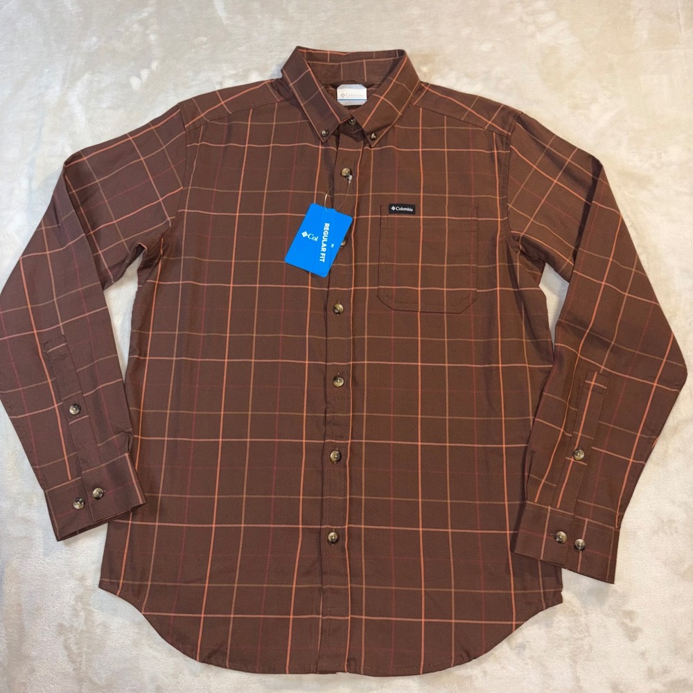 Columbia Rapid Rivers II Mens Brown Plaid Long Sleeve Button Down Shirt S AM7968